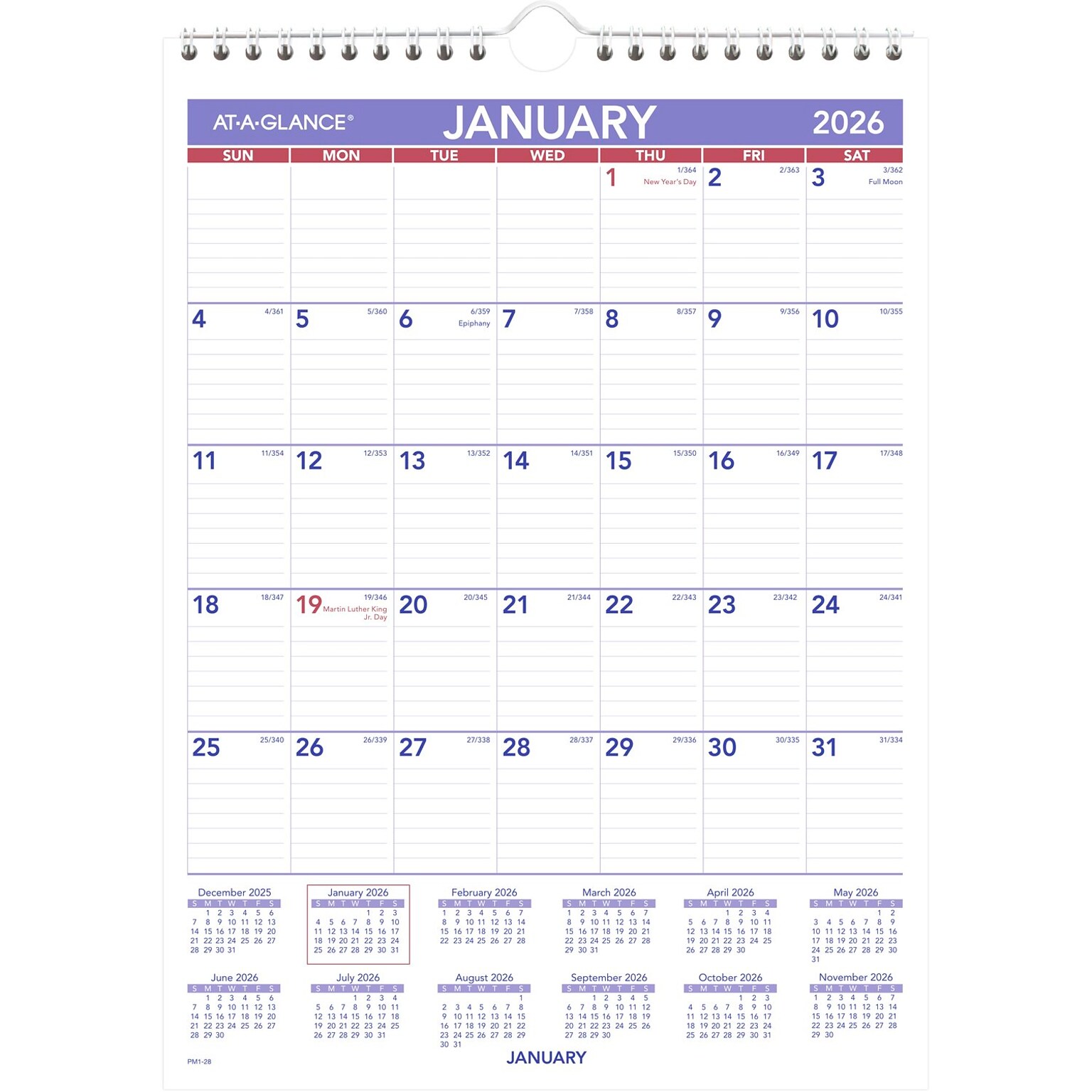 2026 AT-A-GLANCE 8 x 11 Monthly Wall Calendar, White/Purple (PM1-28-26)