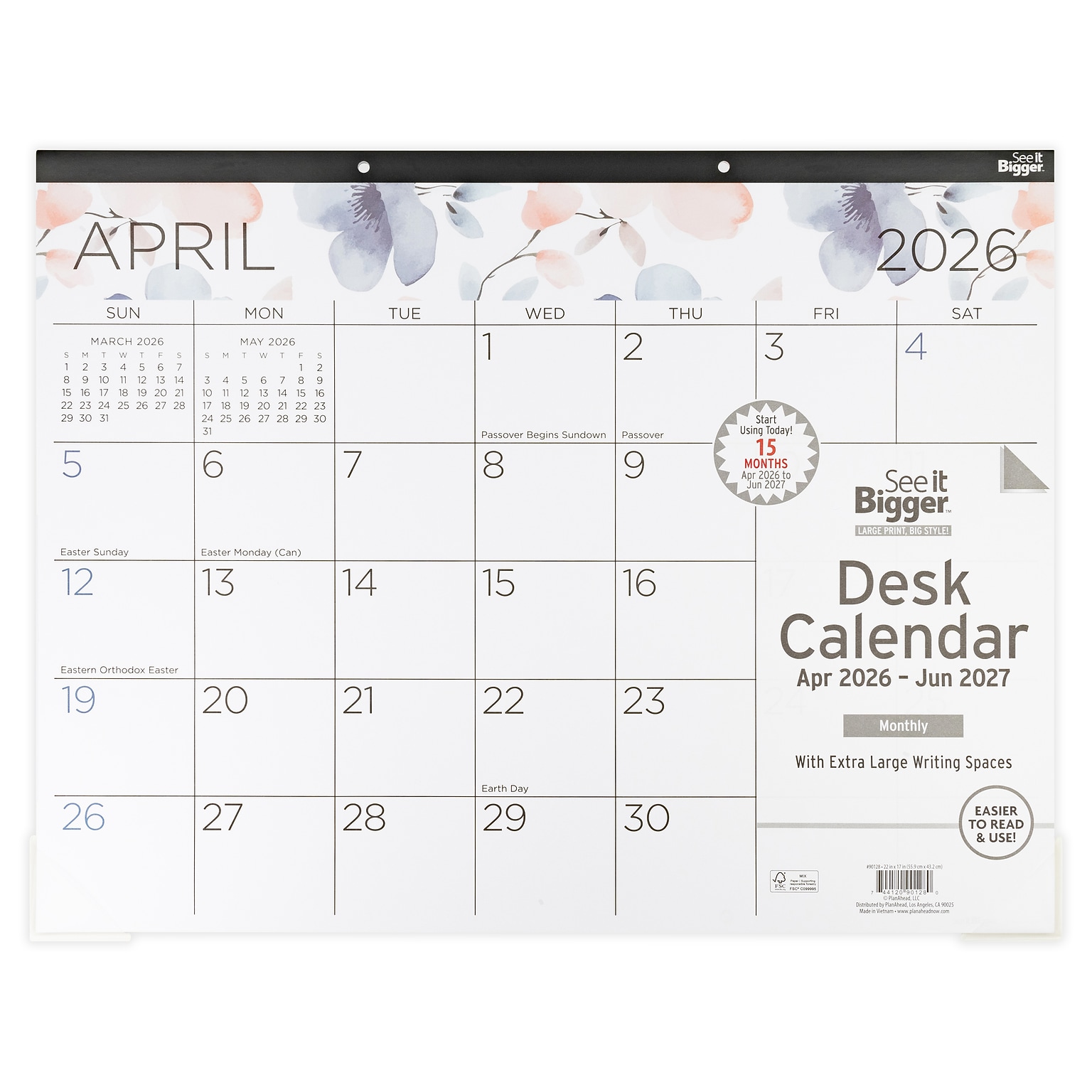 2026-2027 PlanAhead See It Bigger 22 x 17 Academic Monthly Desk Pad Calendar, Floral (90128)