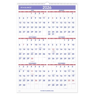2025-2026 AT-A-GLANCE 15.5 x 22.75 Academic Monthly Wall Calendar, Purple/Red (AY3-28-26)