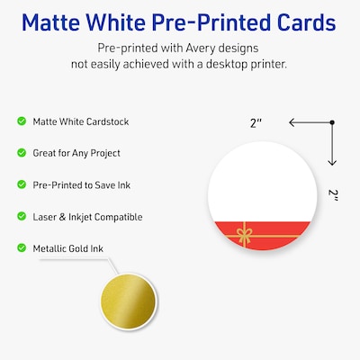 Avery Gold-Red Gift Matte Blank Card, White, 120/Pack (S00-FG7)