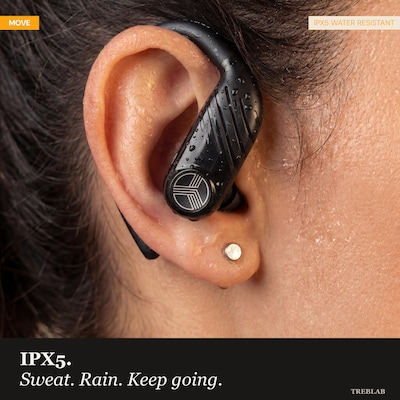 Treblab X3-Pro Bluetooth Wireless Earbuds with Earhooks with Charging Case, White