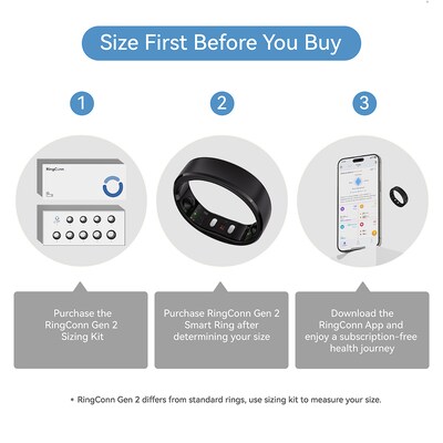 RingConn Gen 2 Ultra-Thin Smart Ring - Size Before You Buy - Size 7, Future Silver (123030701)