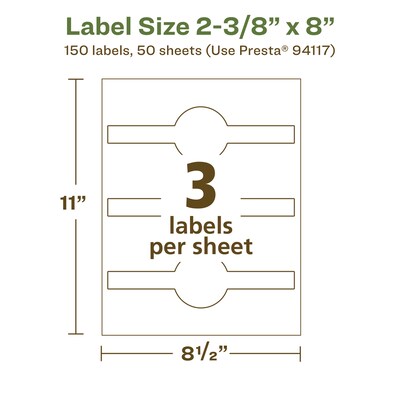 Avery EcoFriendly Laser/Inkjet Decorative Edge Multipurpose Labels, 2-3/8" x 8", White, 150/Box (94117)