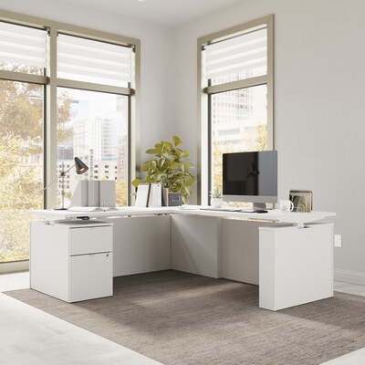 Bush Business Furniture Stratus 72W Electric L-Shaped Adjustable Standing Desk with Cabinet, White (SUT016WH)