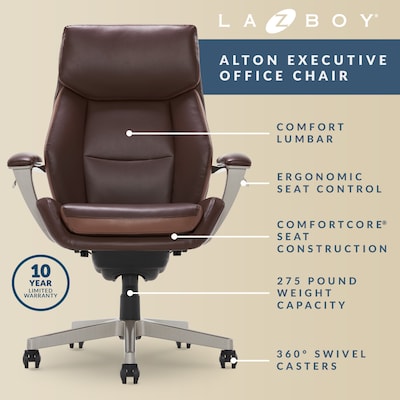 La-Z-Boy Alton Ergonomic Bonded Leather Swivel Executive Chair, Brown (51544-BRN)