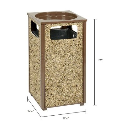 Global Industrial Stone Panel Trash Sand Urn, 24 Gallon Capacity, 17-1/2"W x 17-1/2"D x 32"H, Brown (238243BN)