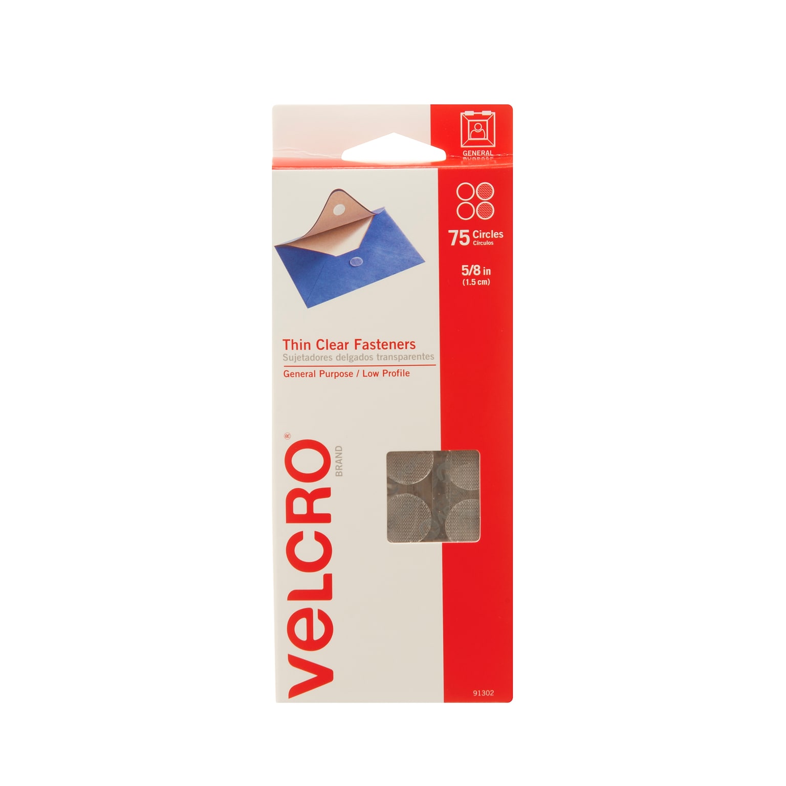 Velcro Dots 5/8 Dia. Sticky Back Hook & Loop Fastener, Clear 75/Pack (91302)