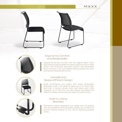 Regency Maxx Mesh Stacking Office Chair, Fabric Seat, Black, 6/Pack (4300BK6PK)