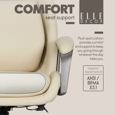 Elle Decor Rivendell AIR Lumbar Ergonomic Faux Leather Swivel Executive Chair, Cream (60124-CRM)