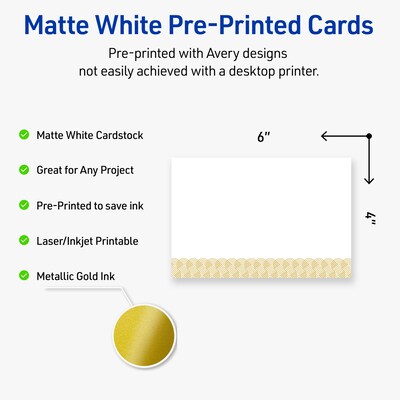 Avery Gold Lace Trim Pattern Matte Blank Card, White, 20/Pack (S00-EX4)