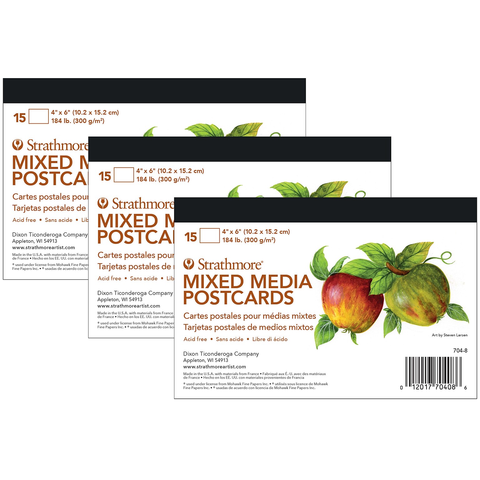 Strathmore 400 Series Mixed Media Postcards, 6 x 4, White, 15/Pack, 3 Packs/Bundle (STTP7048-3)