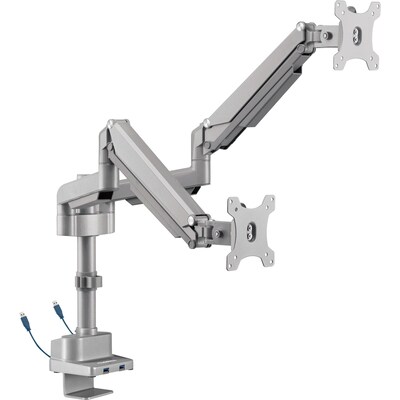 Lorell Adjustable Dual Monitor Arm with Pole, Up to 32 Monitor, Gray (LLR99803)