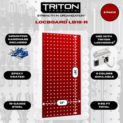 Triton Products LocBoard 18 x 36 x 9/16 Steel Square Hole Pegboards, 2/Set (LB18-R)