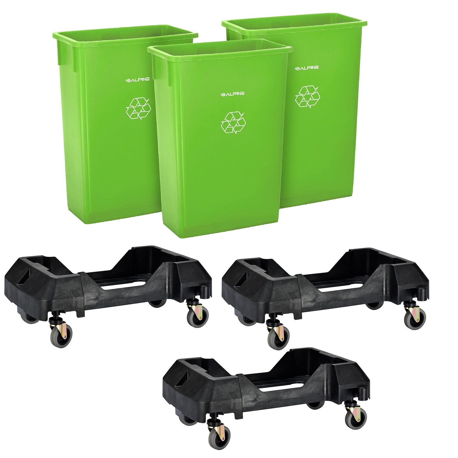 Alpine Industries Polypropylene Commercial Indoor Recycling Bin, 23 Gallon, Lime Green, 3/Pack (ALP477-LGRN-3PKD)