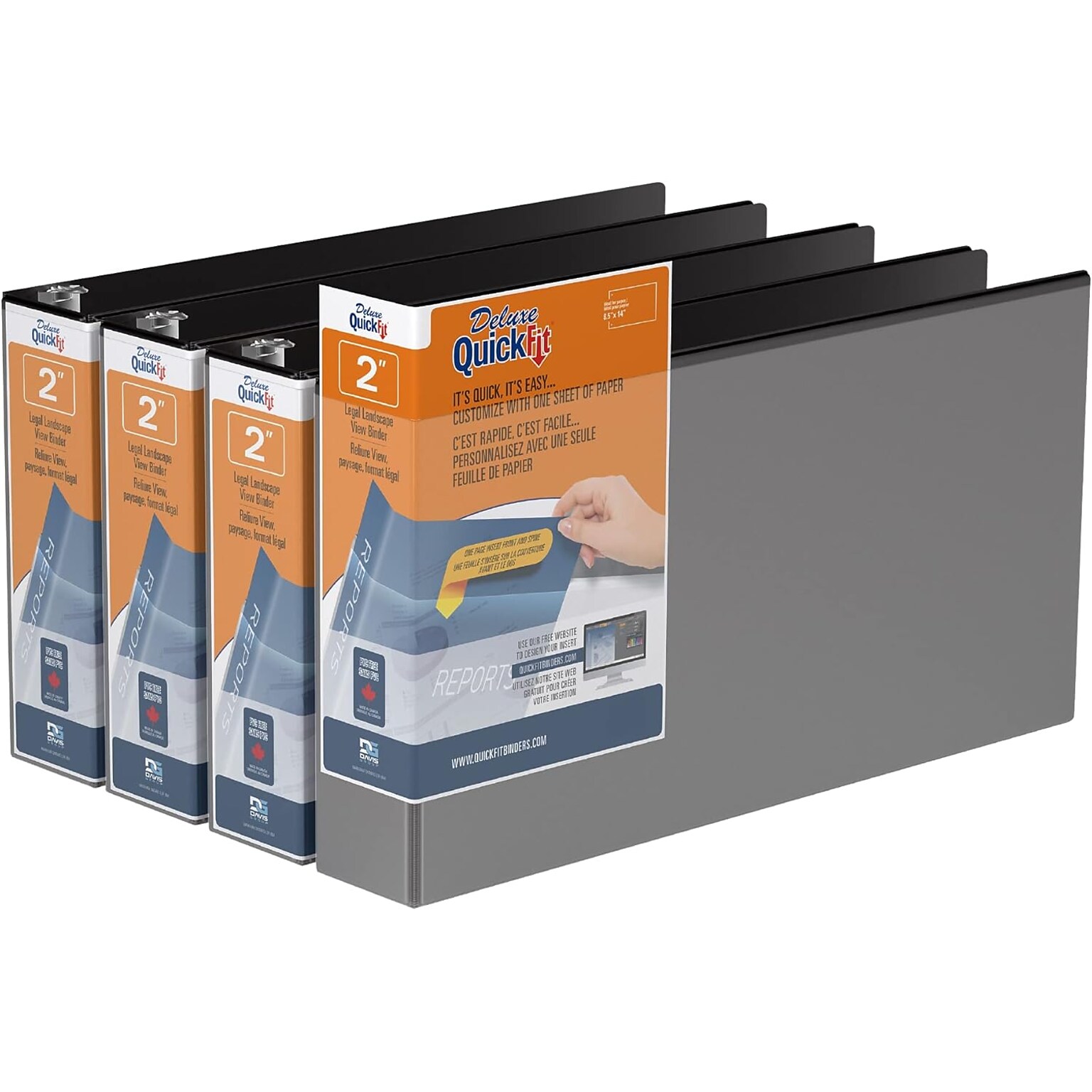 Davis Group QuickFit Heavy Duty 2 3-Ring Standard Binders, Black, 4/Pack (95031L-04)