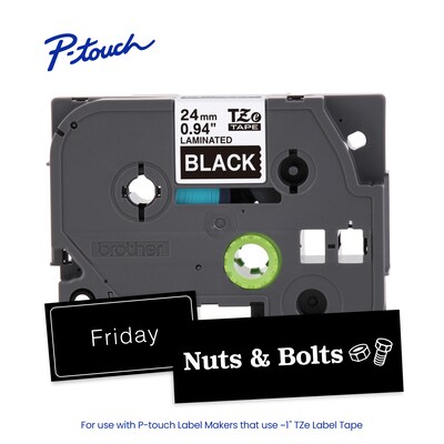 Brother P-touch Laminated Label Tape, ~1" x 26.2', White on Black (TZe355)