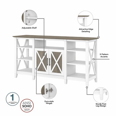 Bush Furniture Key West Tall TV Stand with Set of Two Bookcases, Shiplap Gray/Pure White, Screens up to 65" (KWS027G2W)