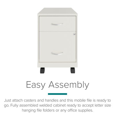 Space Solutions 18 2-Drawer Mobile Verticle File Cabinet with Accessory Drawer, Letter Width, Pearl