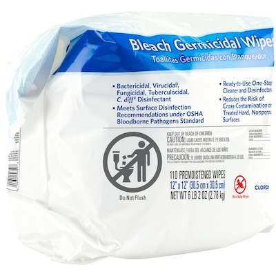 Clorox Healthcare Bleach Germicidal Wipes Refill, 110 Count Pouch, 2 Pouches/Case (30359)