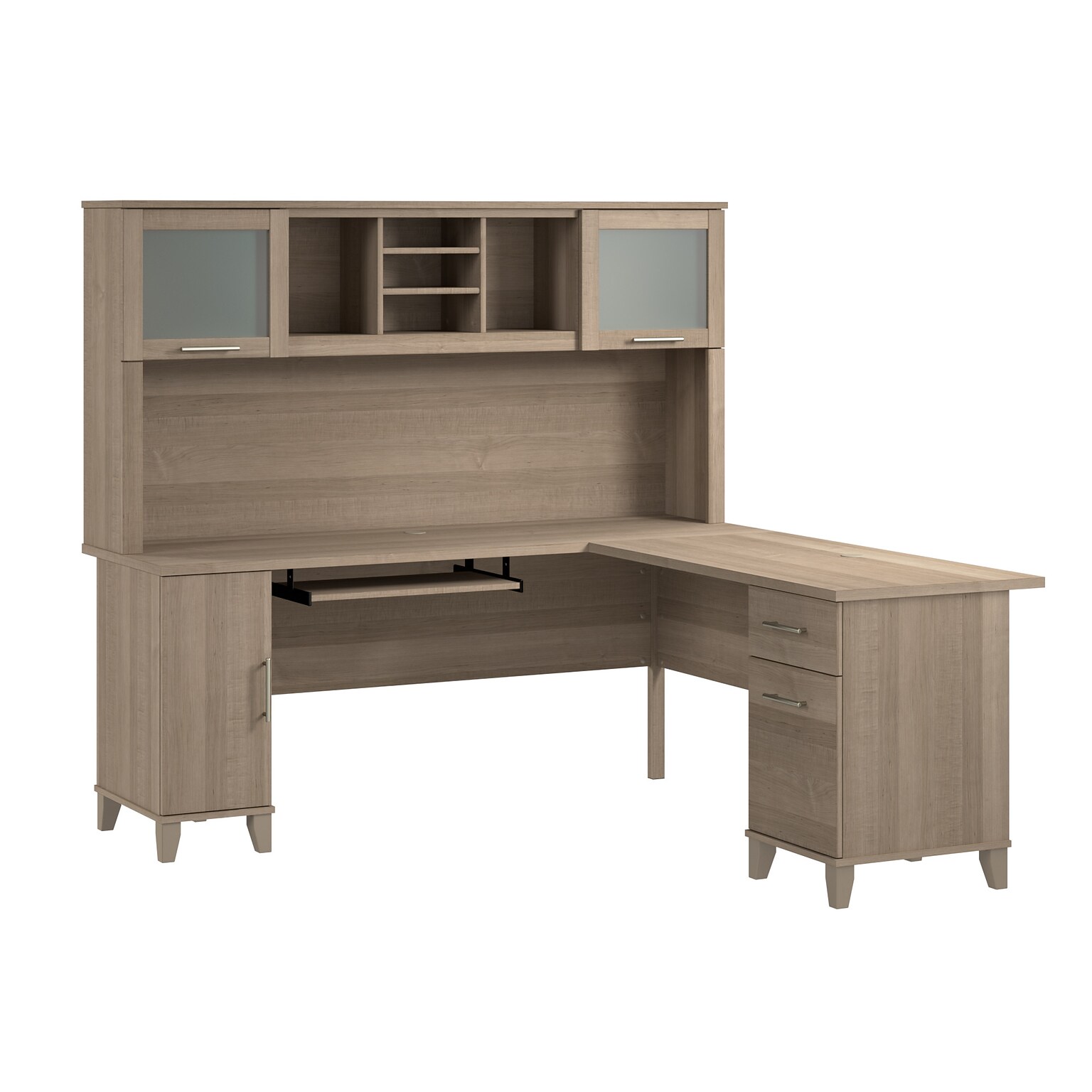 Bush Home Somerset 72W L Shaped Computer Desk with Hutch, Ash Gray (SET001AG)
