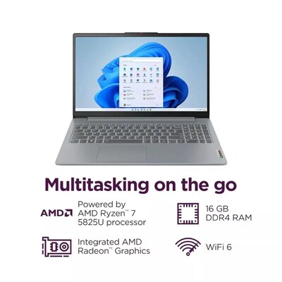 Lenovo IdeaPad Slim 3 15.6 Touchscreen Laptop, AMD Ryzen 7 5825U, 16GB RAM, 512GB SSD, Windows 11 Home (82XM00LMUS)