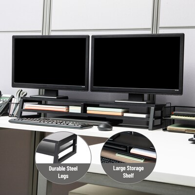 Mind Reader 2-Tier MDF Double Monitor Stand, Dual Screen Riser with Storage Shelf, Up to 88 lbs., Black (DBMONMDF-BLK)