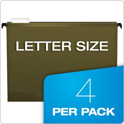 Pendaflex SureHook Premium Reinforced Hanging File Folder, 5-Tab, Letter, Green, 4/Pack (09217)