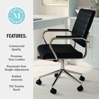 Martha Stewart Piper Faux Leather Swivel Office Chair, Black/Polished Nickel (CH2209212BK)