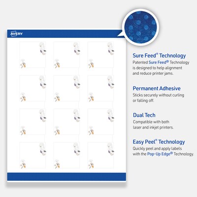 Avery Laser/Inkjet Square Multipurpose Labels, 2" x 2", White, 120/Pack (S00F44)
