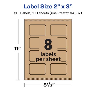 Avery Laser/Inkjet Decorative Edge Multipurpose Labels, 2" x 3", Kraft Brown, 800 Labels/Box ( 94267)