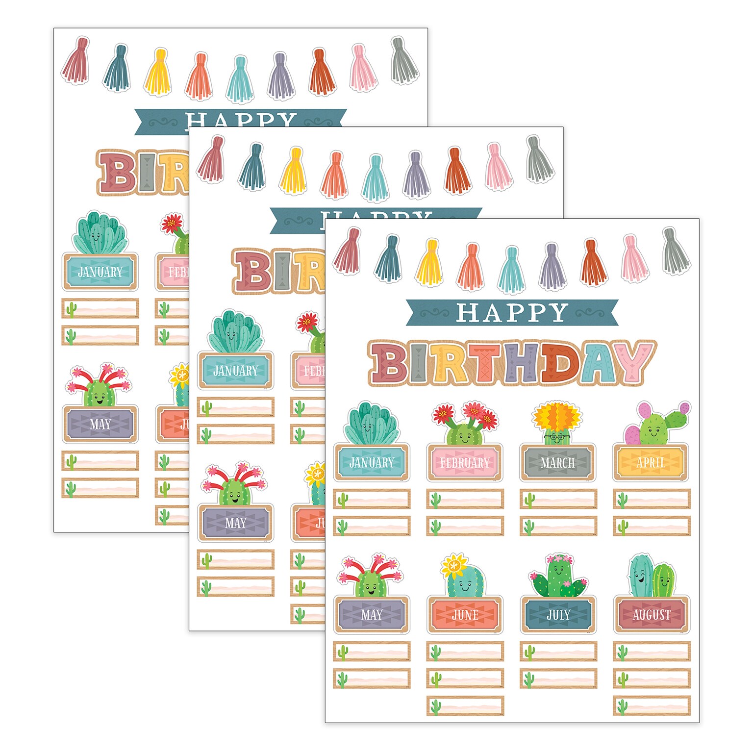 Teacher Created Resources Happy Cactus Crew Happy Birthday Mini Bulletin Board Set, 59/Pieces, 3 Sets (TCR6958-3)