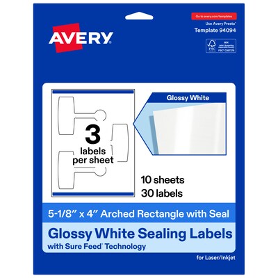 Avery Laser/Inkjet Sealing Labels, 5-1/8 x 4, White, 30 Labels/Pack (19479370684)