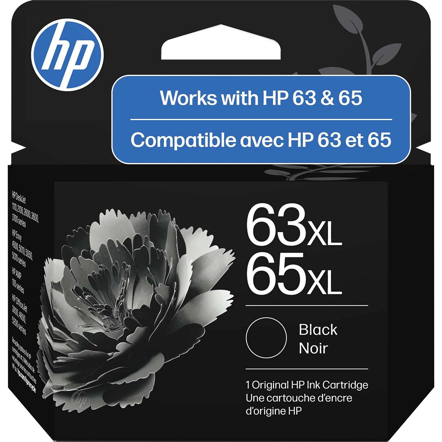 HP 63XL / 65XL Black High Yield Ink Cartridge, Prints Up to 300 Pages (B7RT5AN)