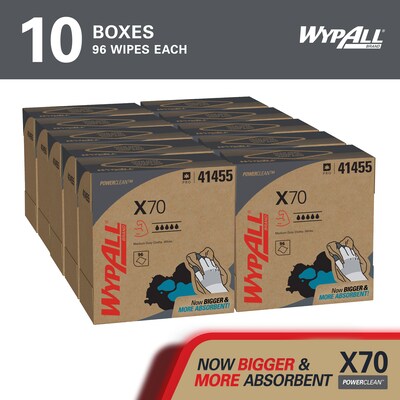 WypAll PowerClean X70 Fabric Cleaning Towels, 9.1 , White, 96 Sheets/Box, 10 Boxes/Carton (41455)