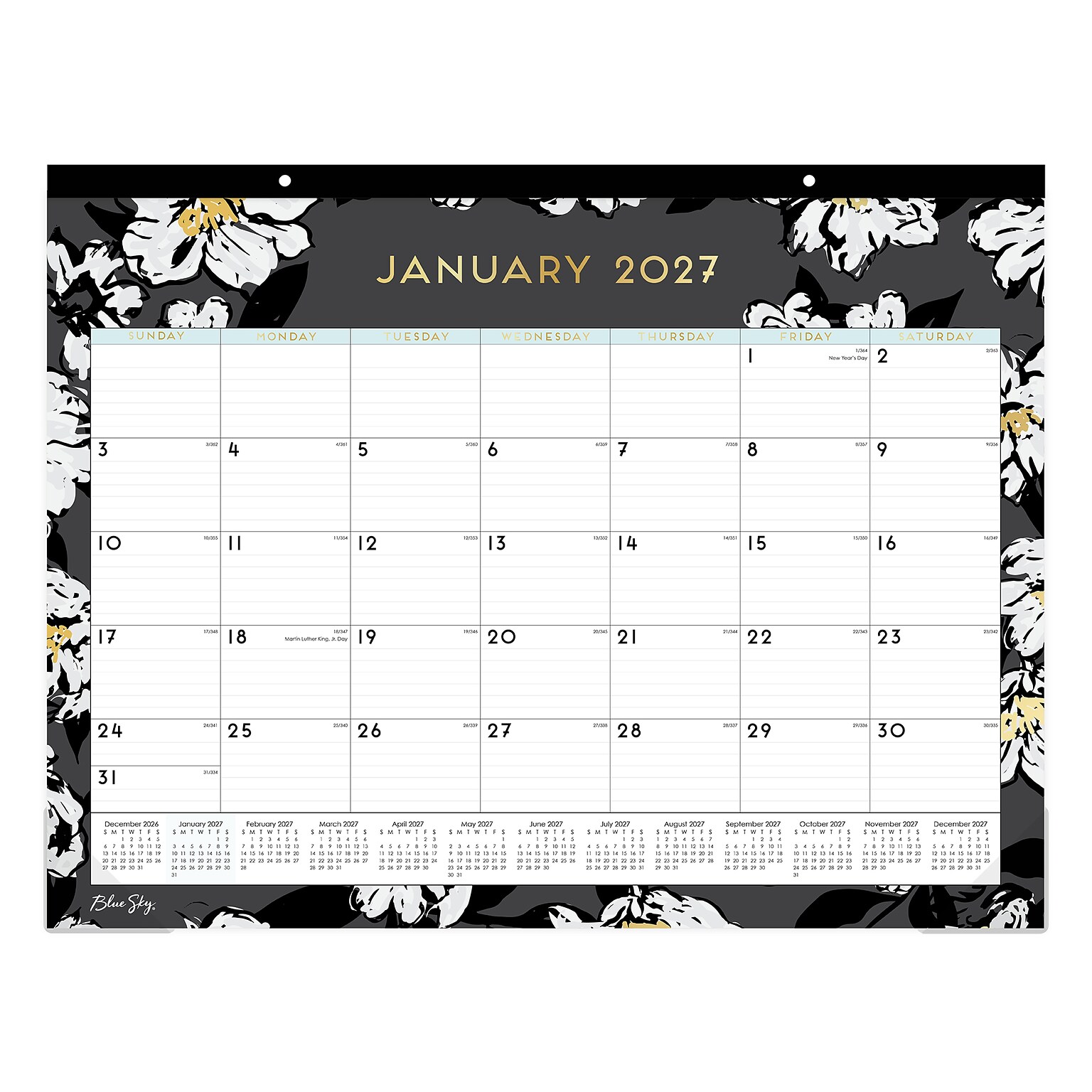 2027 Blue Sky Baccara Dark 22 x 17 Monthly Desk Pad Calendar, Black/Gold (110215-27)