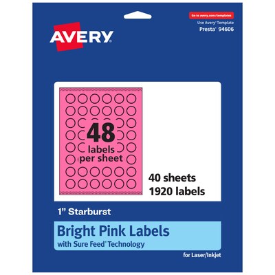 Avery Starburst Laser/Inkjet Multipurpose Labels, 1, Bright Pink (1920/Box)
