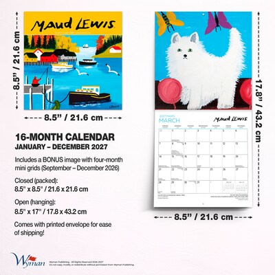 2027 BrownTrout Maud Lewis AGNS 8.5" x 8.5" Monthly Wall Calendar, Assorted Colors (9781525617522)