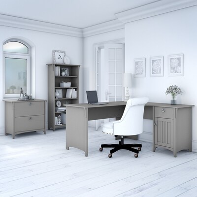 Bush Furniture Salinas 60W L Shaped Desk with Lateral File Cabinet and 5 Shelf Bookcase, Cape Cod Gray (SAL003CG)