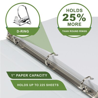 Samsill Earth's Choice Biobased Heavy Duty 1" 3-Ring View Binders, D-Ring, White (16937)