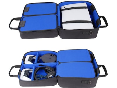 USA Gear S Series S23 Console Travel Bag for PlayStation 5, Black/Blue (GRSLS23110BLWS)