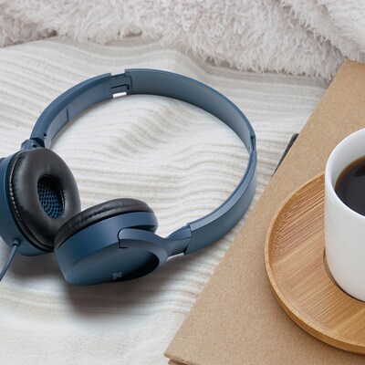 JVC Foldable On-Ear Headphones with Microphone, Blue (HA-S33UC)