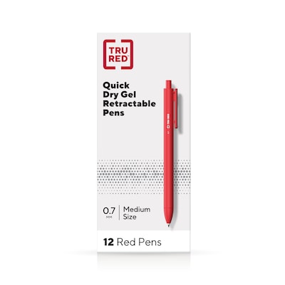 TRU RED™ Retractable Quick Dry Gel Pens, Medium Point, 0.7mm, Red, Dozen (TR54500)