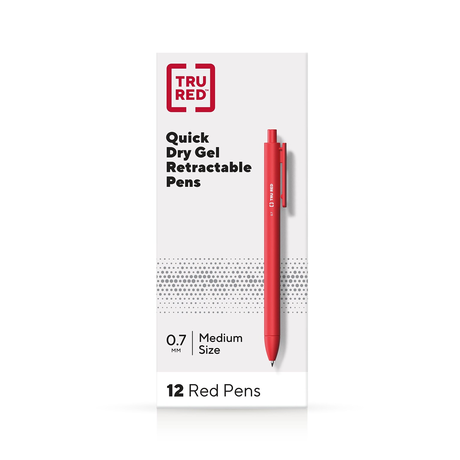 TRU RED™ Retractable Quick Dry Gel Pens, Medium Point, 0.7mm, Red, Dozen (TR54500)