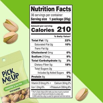 Pick Me Up Provisions™ Roasted & Salted Pistachios, In Shell, 1.25 oz., 36 Bags/Box (PM63392)