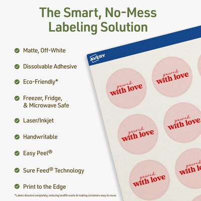 Avery Dissolvable Circle Multipurpose Labels, 1-5/8 Dia., Off-white, 500/Pack (94507)