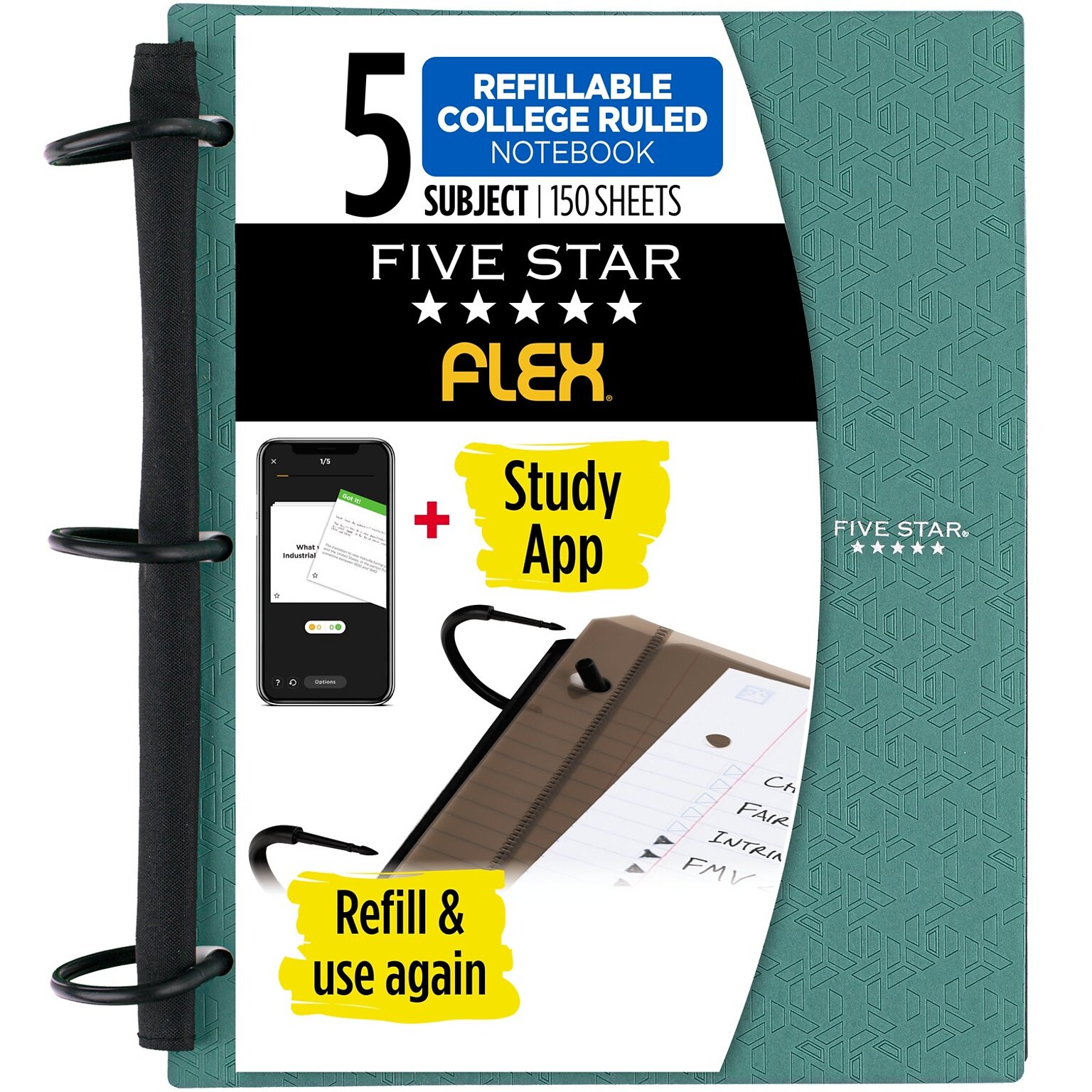 Five Star Flex 5-Subject Subject Notebooks, 8.5 x 11, College Ruled, 150 Sheets, Assorted (08128)