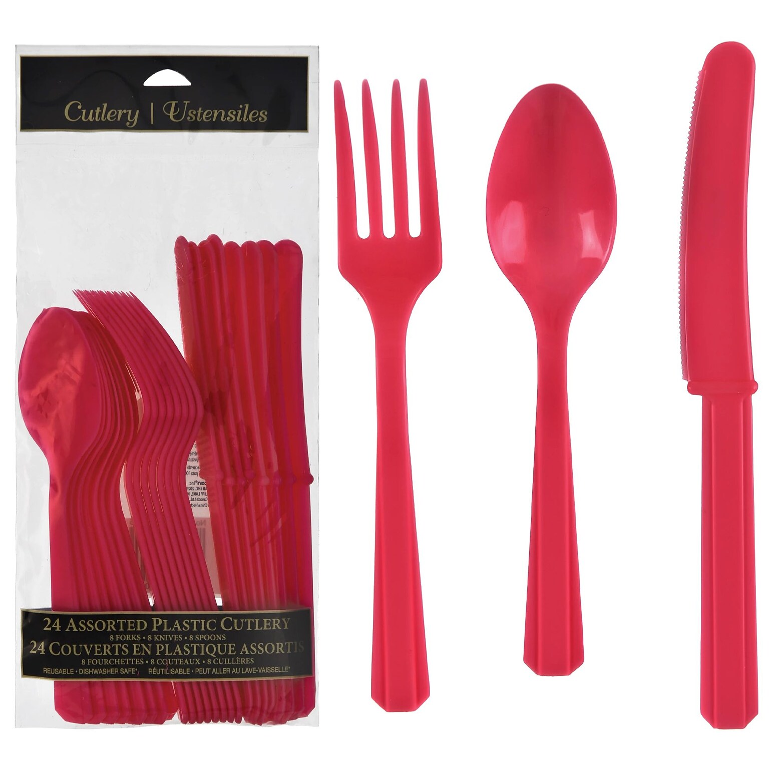 Party City Plastic Assorted Cutlery, Lightweight, Red, 24 Pieces/Pack (AM4523-40)