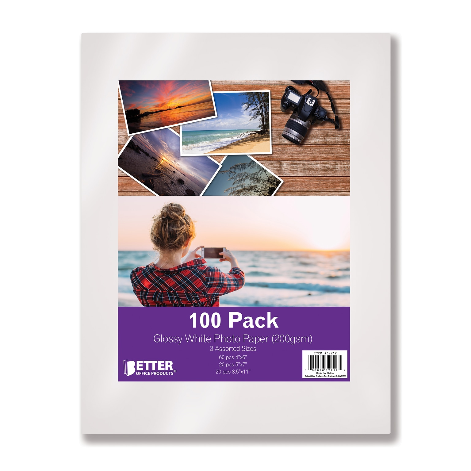 Better Office Products Glossy Photo Paper, 4 x 6 (60ct), 5 x 7 (20ct), 8.5 x 11 (20ct), 100/Pack (32212-100PK)