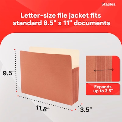 Staples Reinforced File Pockets, Letter Size, 3.5-Inch Expansion, Heavy-Duty Brown Accordion Files for Organization – 25/Pack