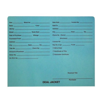 BSP Automotive Dealer Printed Jacket, Letter Size, Turquoise, 100/Box (S-09432-TURQ)